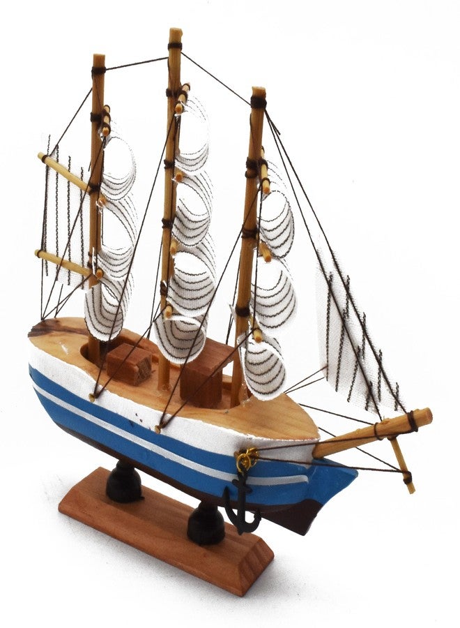 Justhandmade Miniature Sailboat Model Ship Tabletop Decorative Ornament for Ocean Theme Home Decorative Wooden Sailing Ship Showpiece (Blue) - Image 4